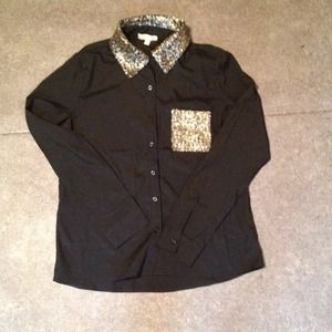 Glitter Collar Long Sleeve Blouse