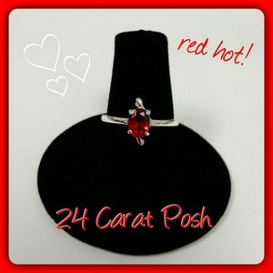 Cute! 925 Sterling silver Red CZ Ring