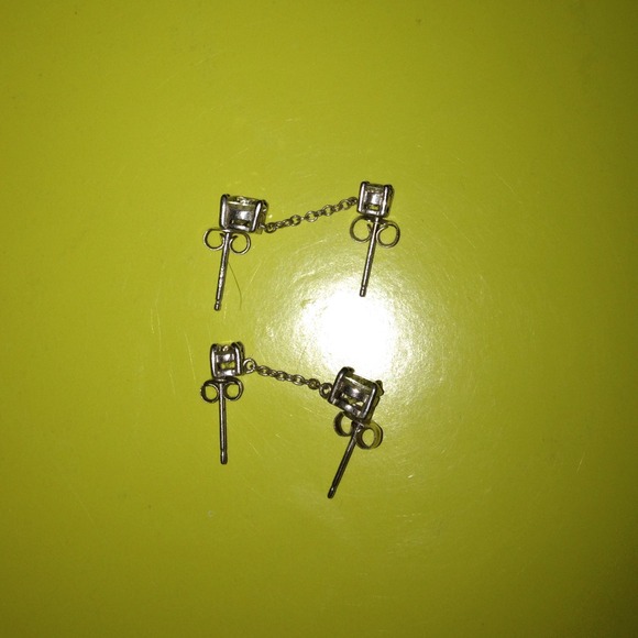 CZ sterling silver chained earrings