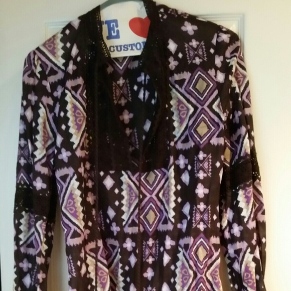 Tory Burch print tunic with crochet. Size 8.