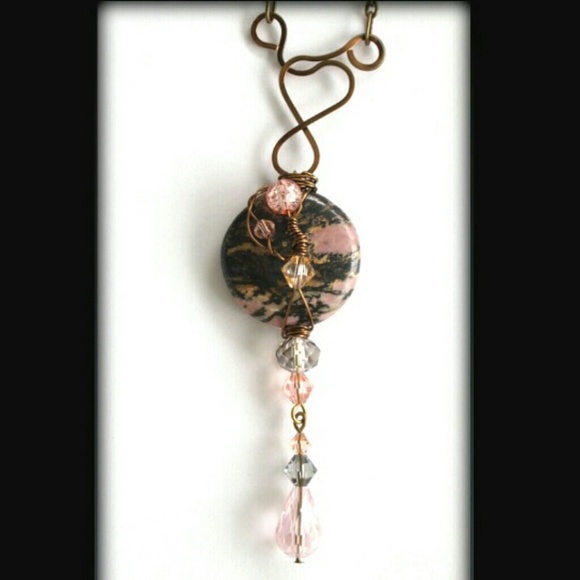 ***SOLD!*** Pink & Black Rhodonite Necklace - Picture 2 of 4