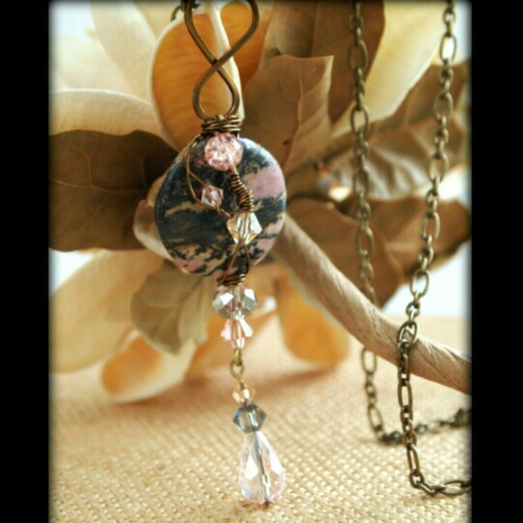 ***SOLD!*** Pink & Black Rhodonite Necklace - Picture 3 of 4