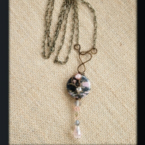 ***SOLD!*** Pink & Black Rhodonite Necklace - Picture 4 of 4
