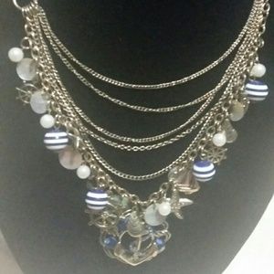 Anchor blue & white necklace