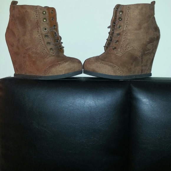 Brown suede lace up booties