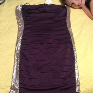 Strapless plum sequin dress