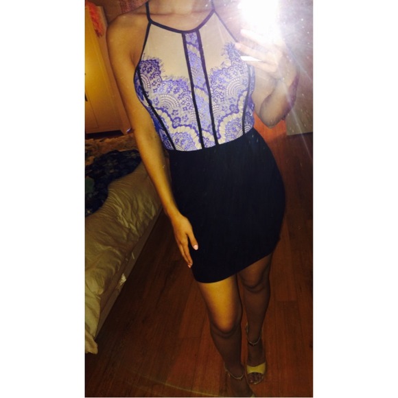 Halter Lush Dress with Nude & Blue Mesh Design😻 - Picture 2 of 2