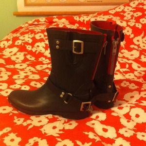 Motorcycle boot style rain boots