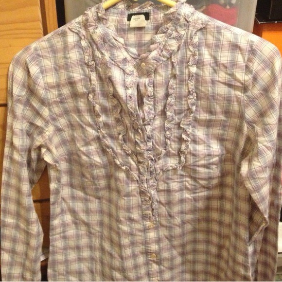 Purple blue and white plaid j crew button down - Picture 3 of 3