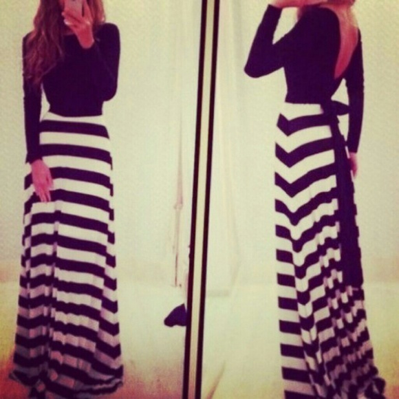 Long sleeve v low back maxi