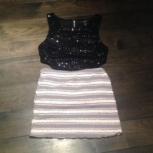 Pale pink and black stripped ruffle mini skirt!