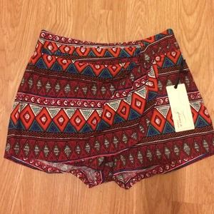 Tribal print front-wrap skort