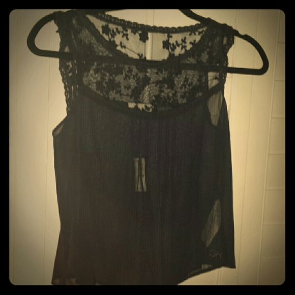 Gilly Hicks sheer lace Navy blue top