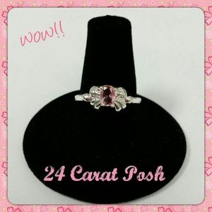 Cute 925 Sterling Silver Pale Pink CZ Bow Ring