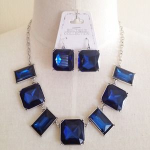 Silver Tone Blue Gems Statement Necklace
