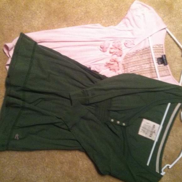 Pink wet seal & green hollister shirts