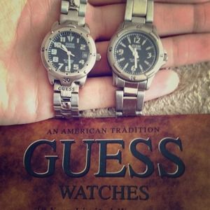 Pair of skinny Guess watches