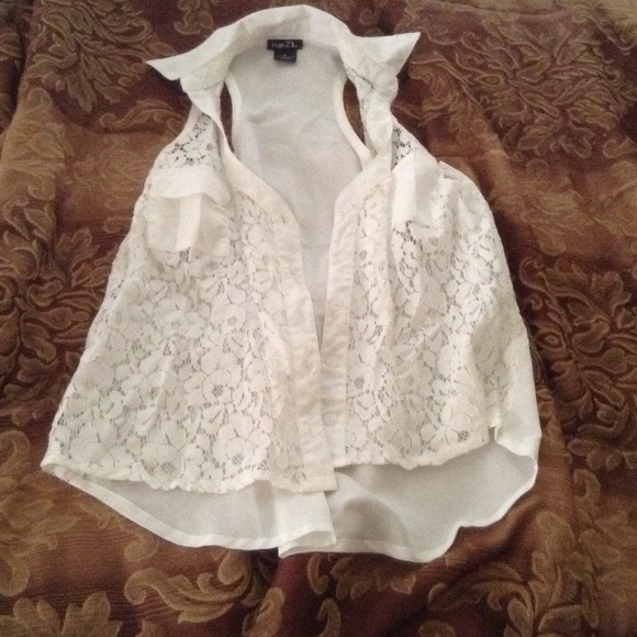 White lace button down top
