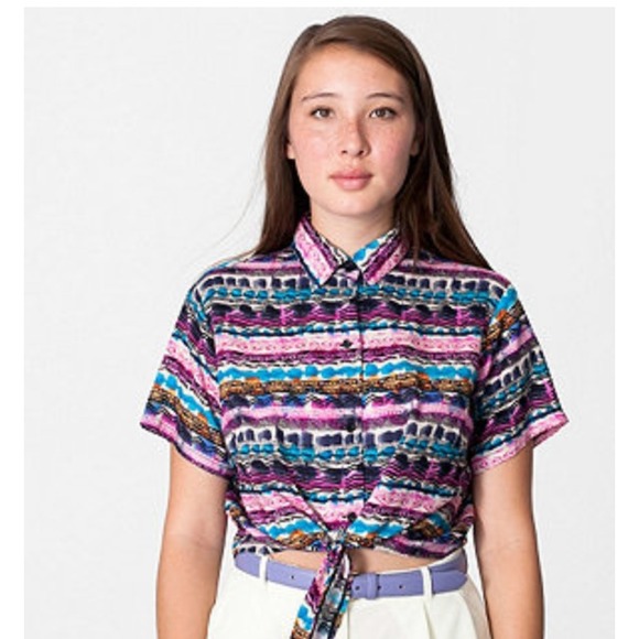 American apparel printed tie up blouse