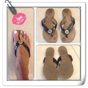 Tory Burch black patten leather sandals