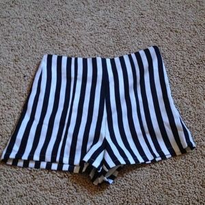 Black an white striped high waisted shorts
