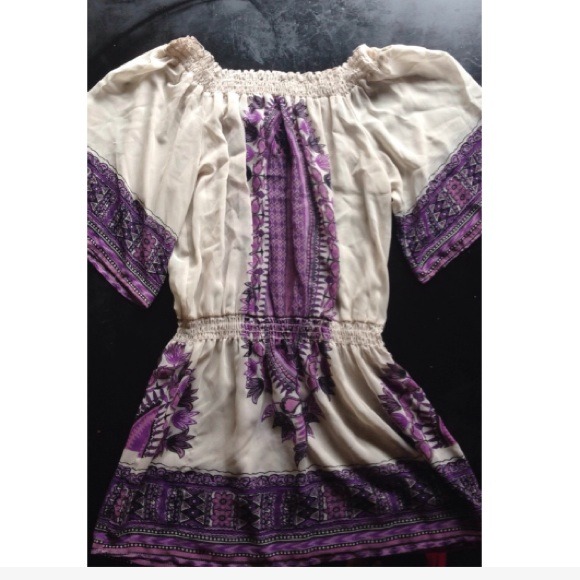 Creme, black & purple blouse