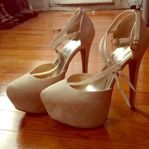 Suede nude platform stilettos