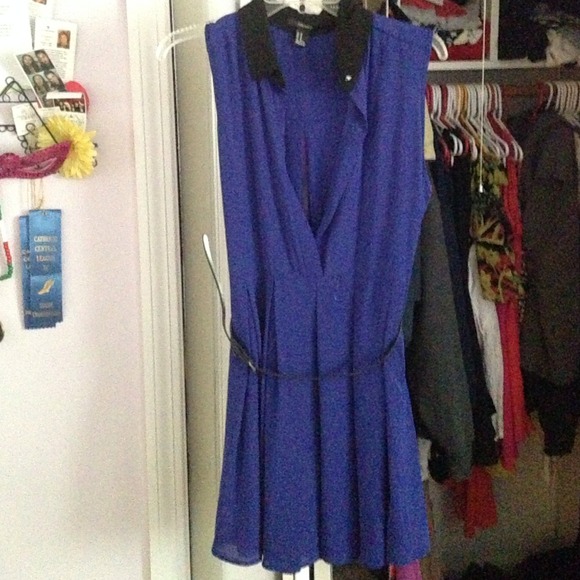 Fit and flare blue collared dress