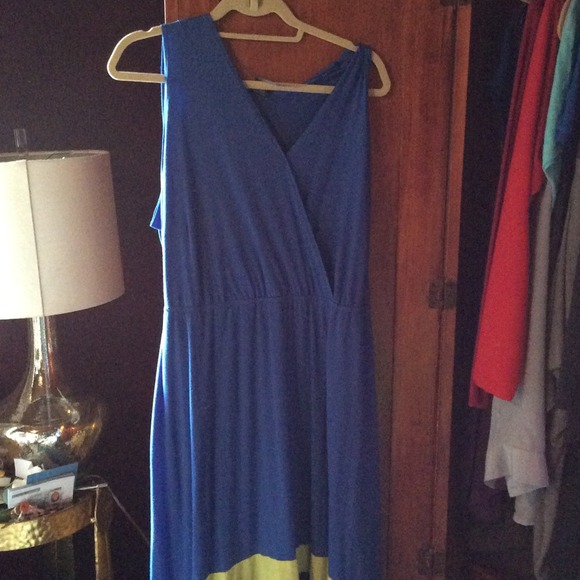 A dark blue,lime green,maxi dress size 2X