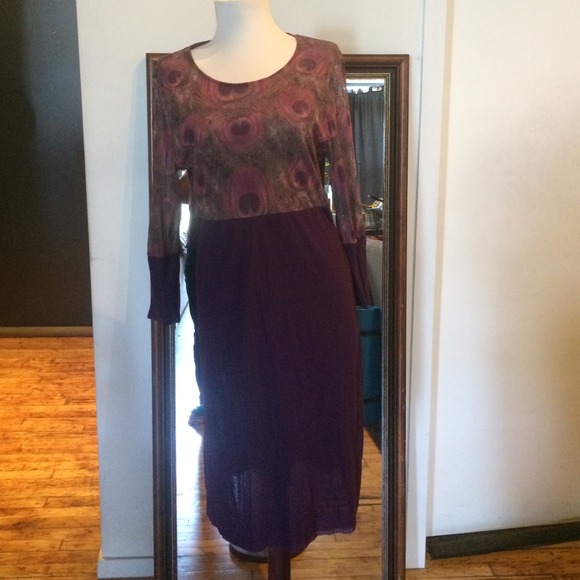SOLD NWOT Peacock print & purple Sweet Pea dress - Picture 1 of 4