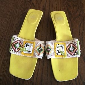Fendi yellow beaded summer slippers