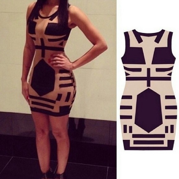 Black & Tan Bodycon Dress. All black in the back.