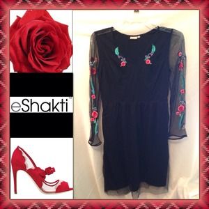 Black floral mesh sleeve embroidered eShakti NEW