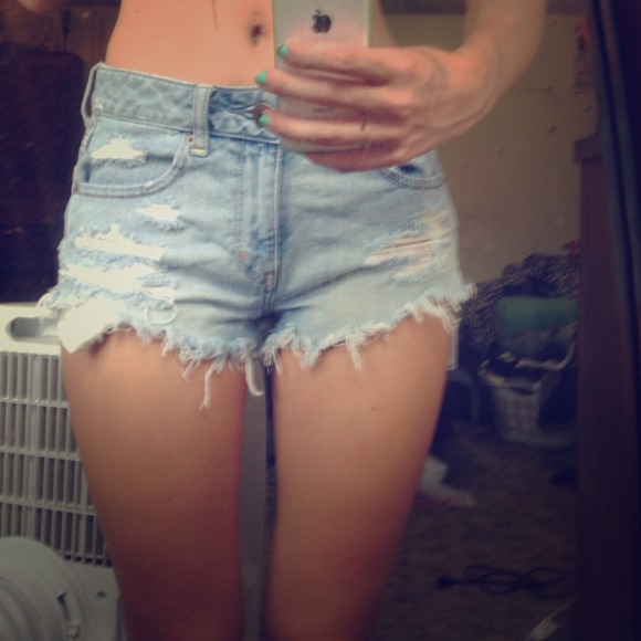 high-waisted, light denim, American eagle shorts