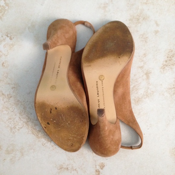 Peeptoe sling back heels - dark camel - Picture 2 of 4