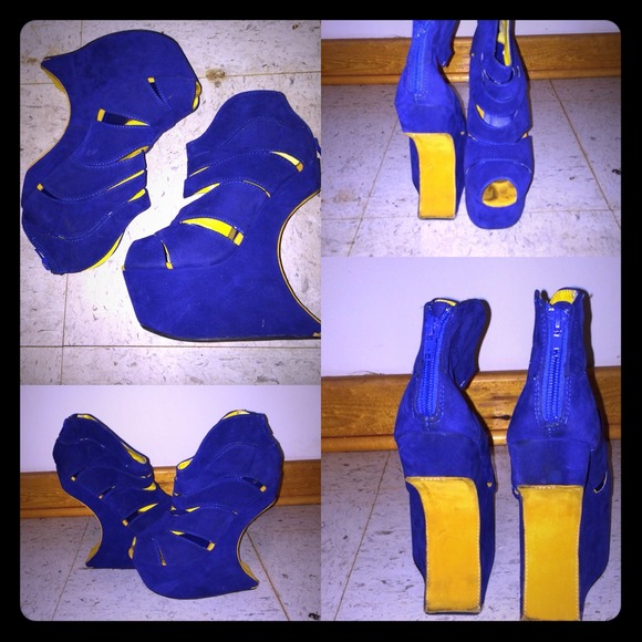 Royal Blue & Yellow Heeless Wedges