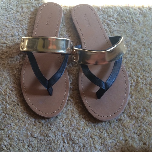 Forever 21 gold ID plate sandals