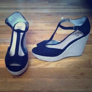 Brand New Black Thong Wedges