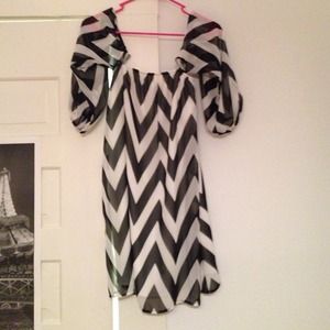 Off shoulder black and white Chevron dress