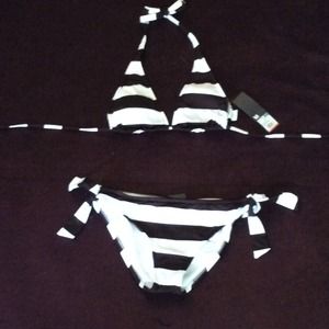 Dark brown and white striped bikini