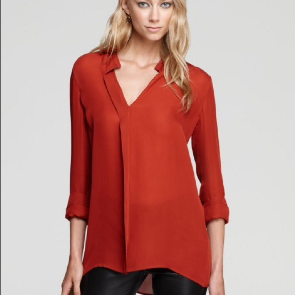 Vince Tops - Vince Pleated-Back Crimson Silk Blouse 10 NWT