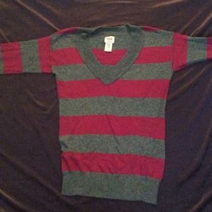 Red and grey striped sweater