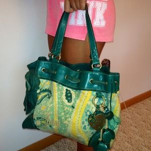 Juicy Couture green paisley velour handbag