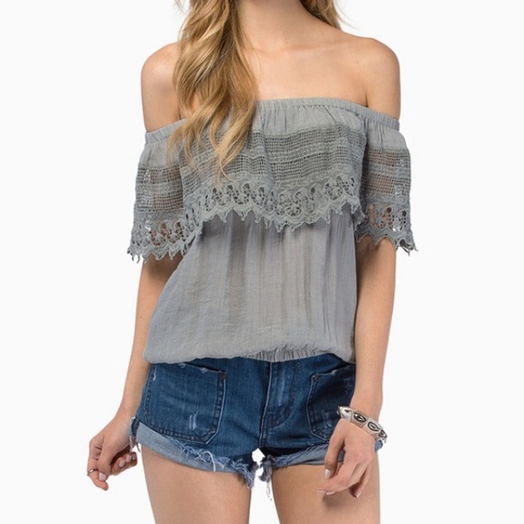 Tops - Gray Crochet Top