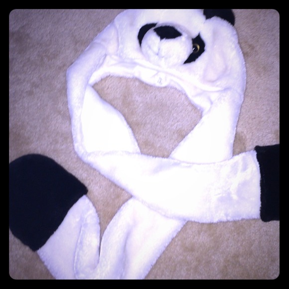 Panda beanie with hand pockets