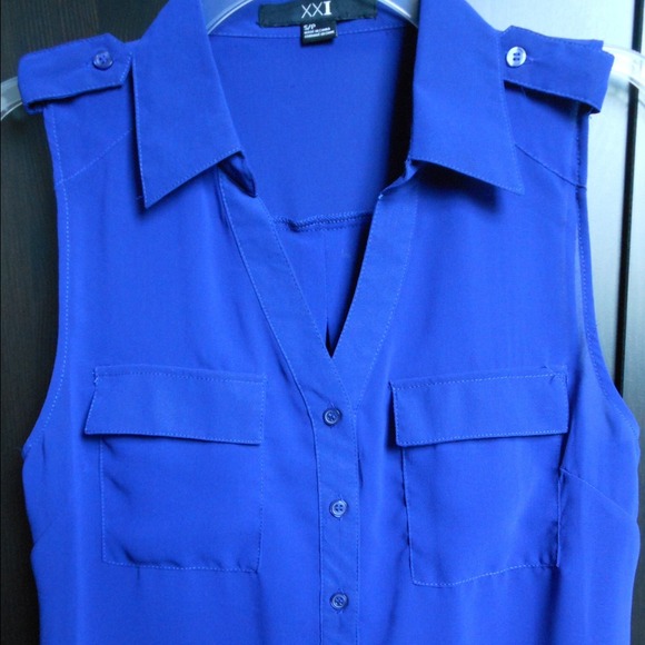 Royal Blue Sleeveless Button Up