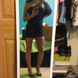 Black one shoulder sequin dress!