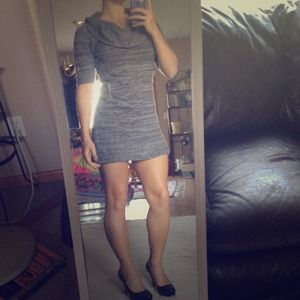 Light and dark gray toned knit sweater dress.