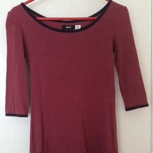Burgundy Striped Sweater Dress with Navy Trim