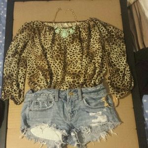 Strapless leopard print boutique top